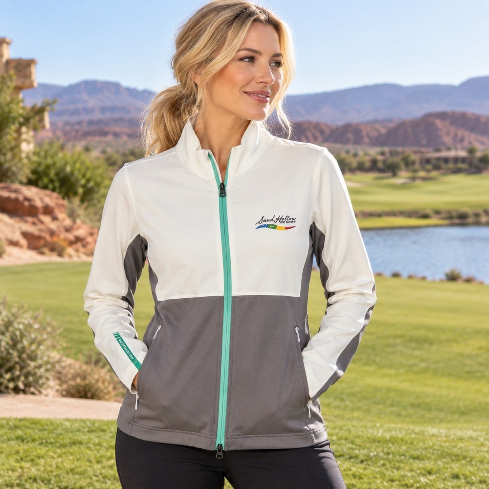 Sun Mountain Women S Golf Jacket Sand Hollow Resort White Gray Full Zip